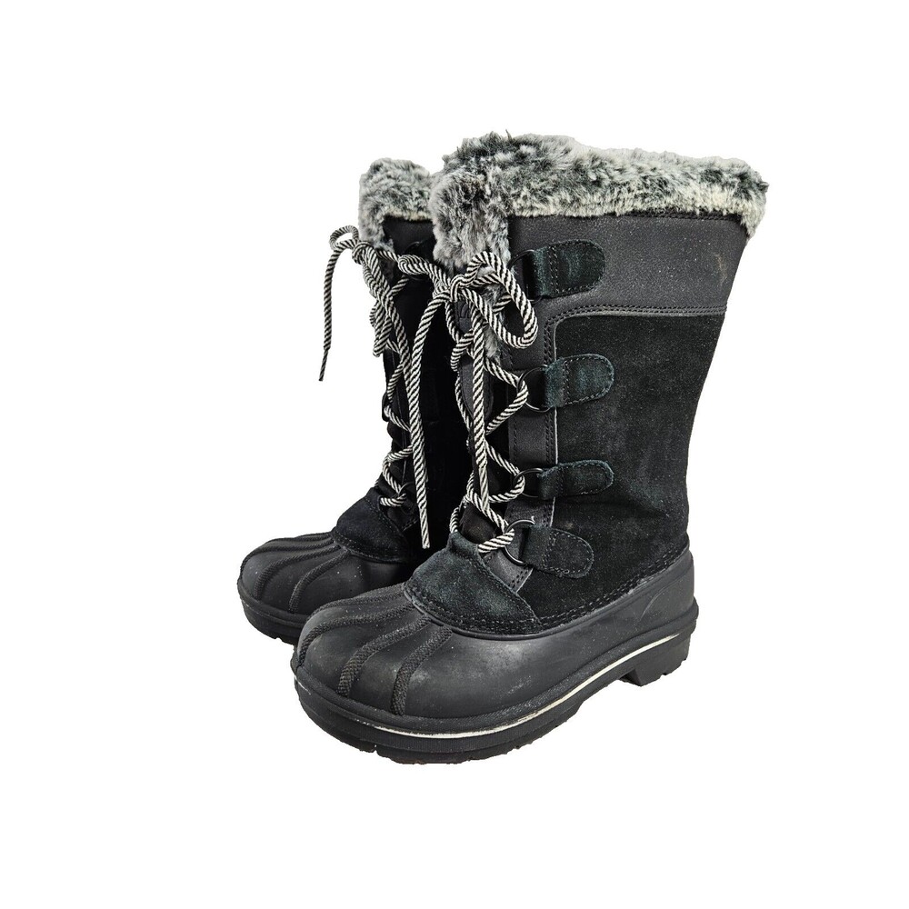 THERMOLITE Women's Thermolite Snow Gray Black Suede Solid Boots Size 1
